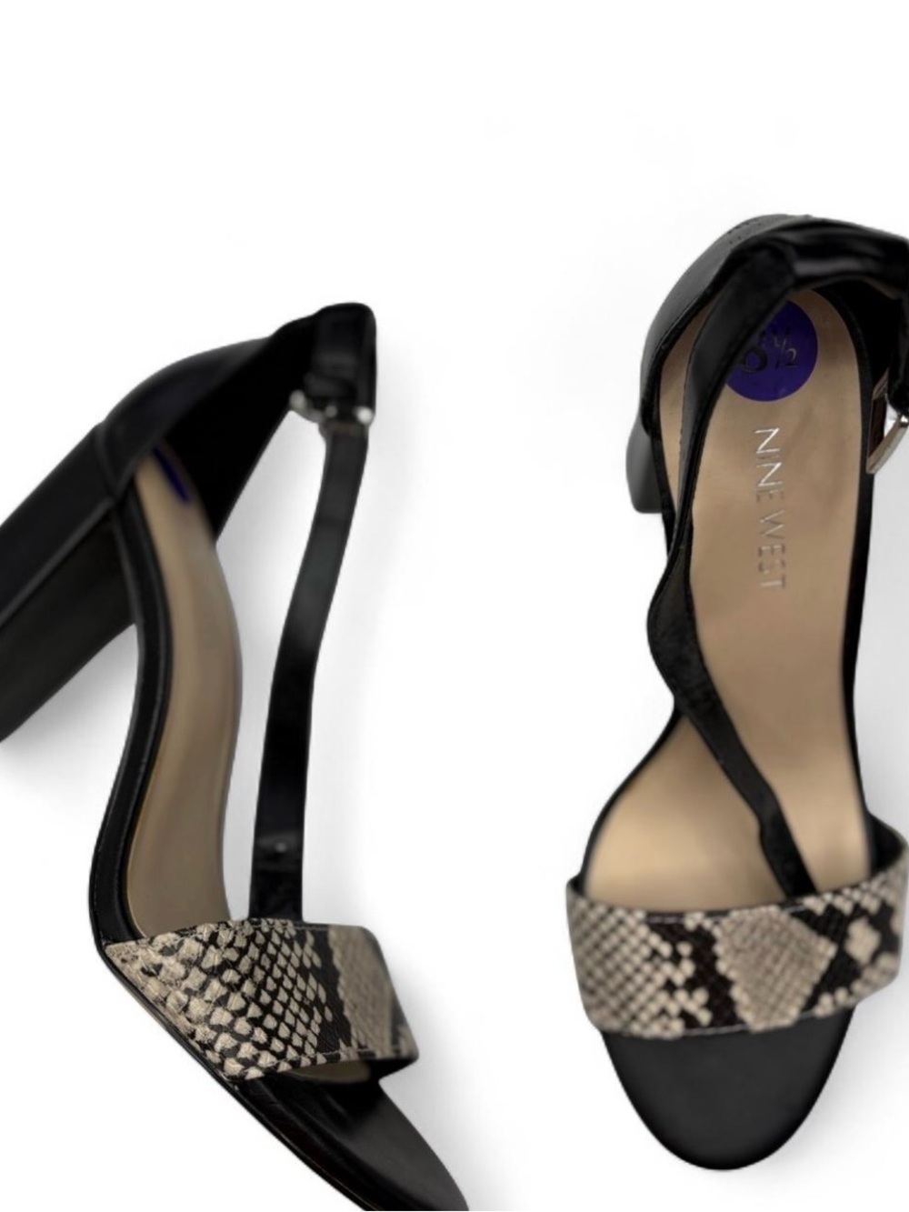 Nine West Black Heels with Snake-Print Strap